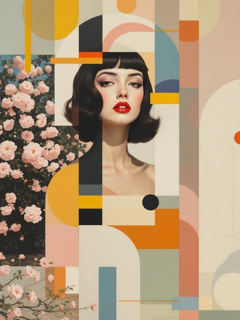 Magritte and Wes Anderson Fusion: Surreal Geometric Collage