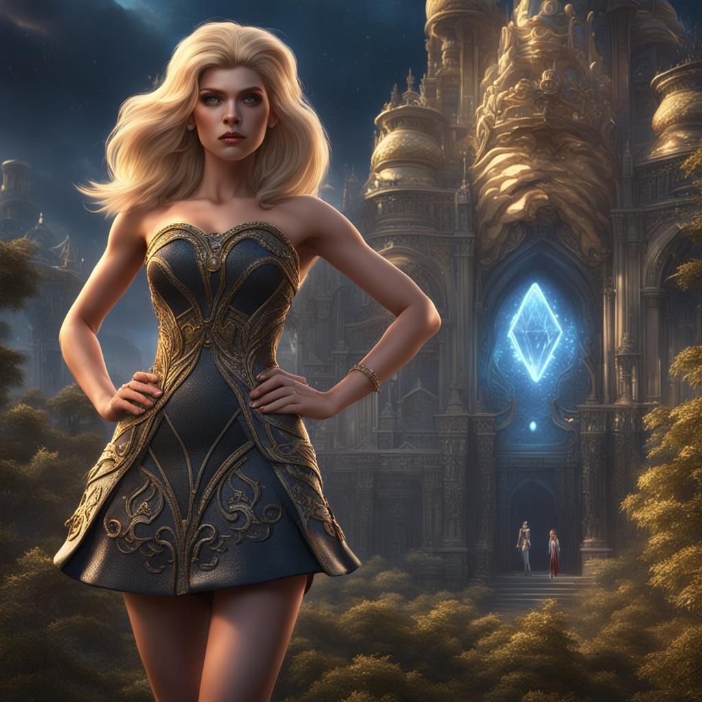 Young Woman in Diamond Dress: Fantasy Concept Art