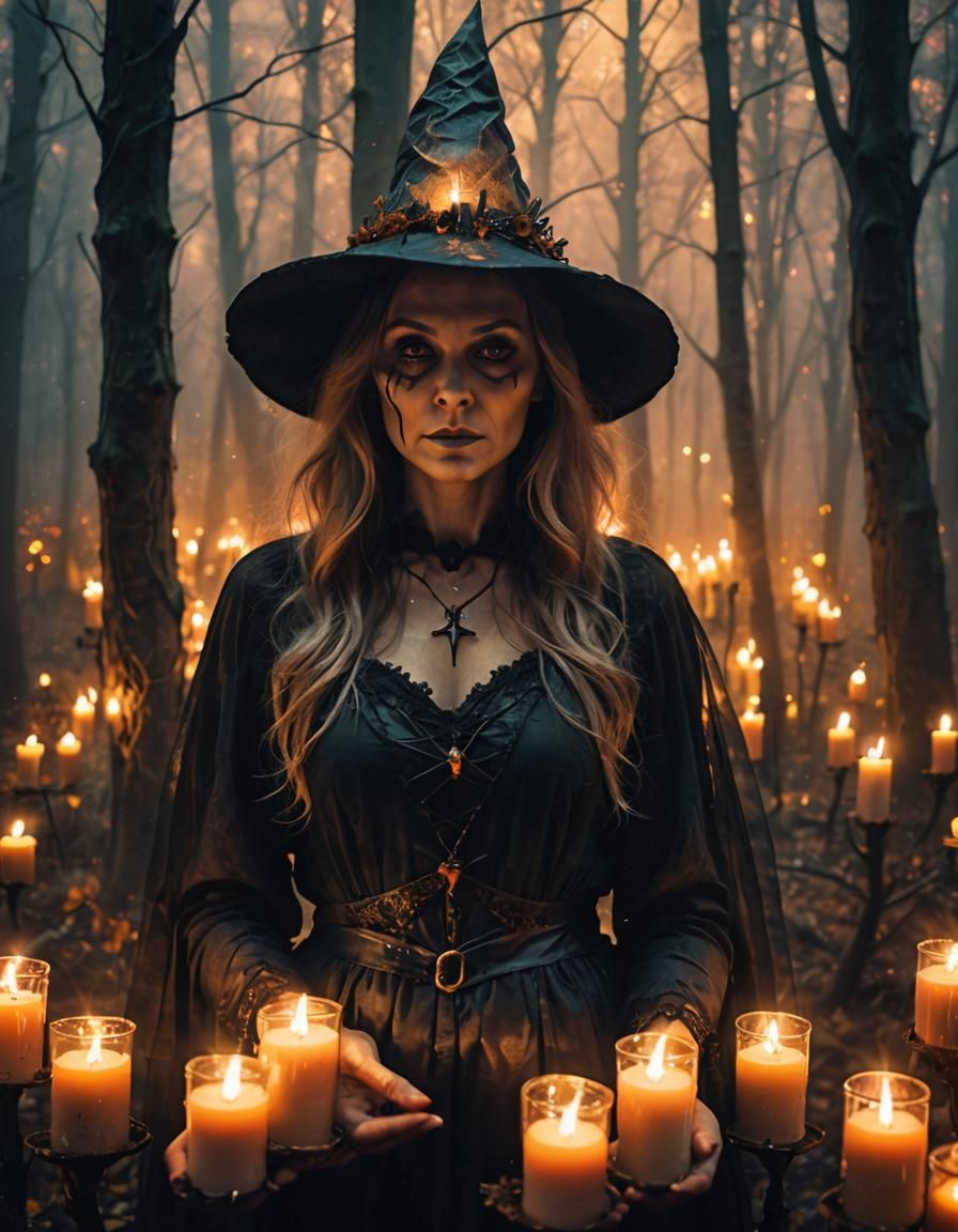 Ethereal Witch in Mystical Forest, Dark Art