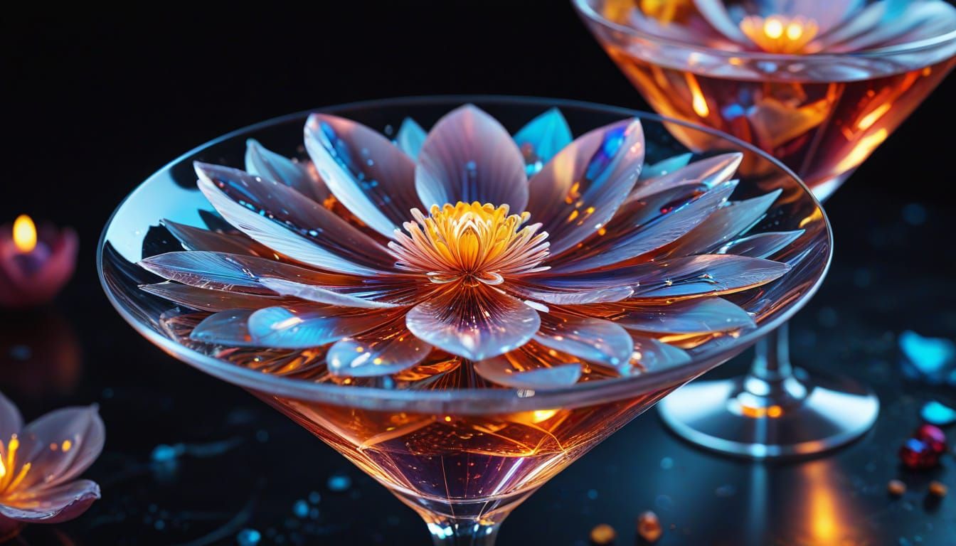 Luxurious Cocktails in Sculpted Glassware: Macro Photography