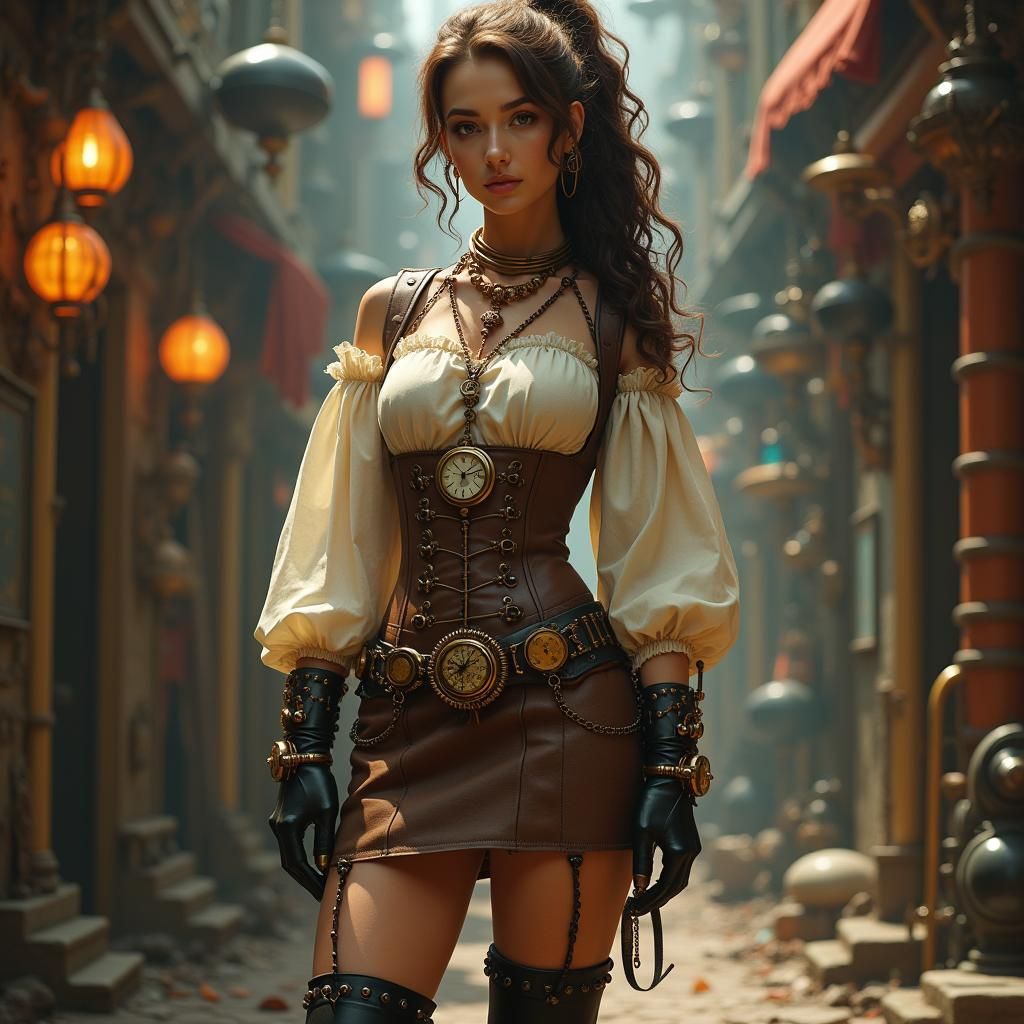 Steampunk Woman in Victorian Fantasy World