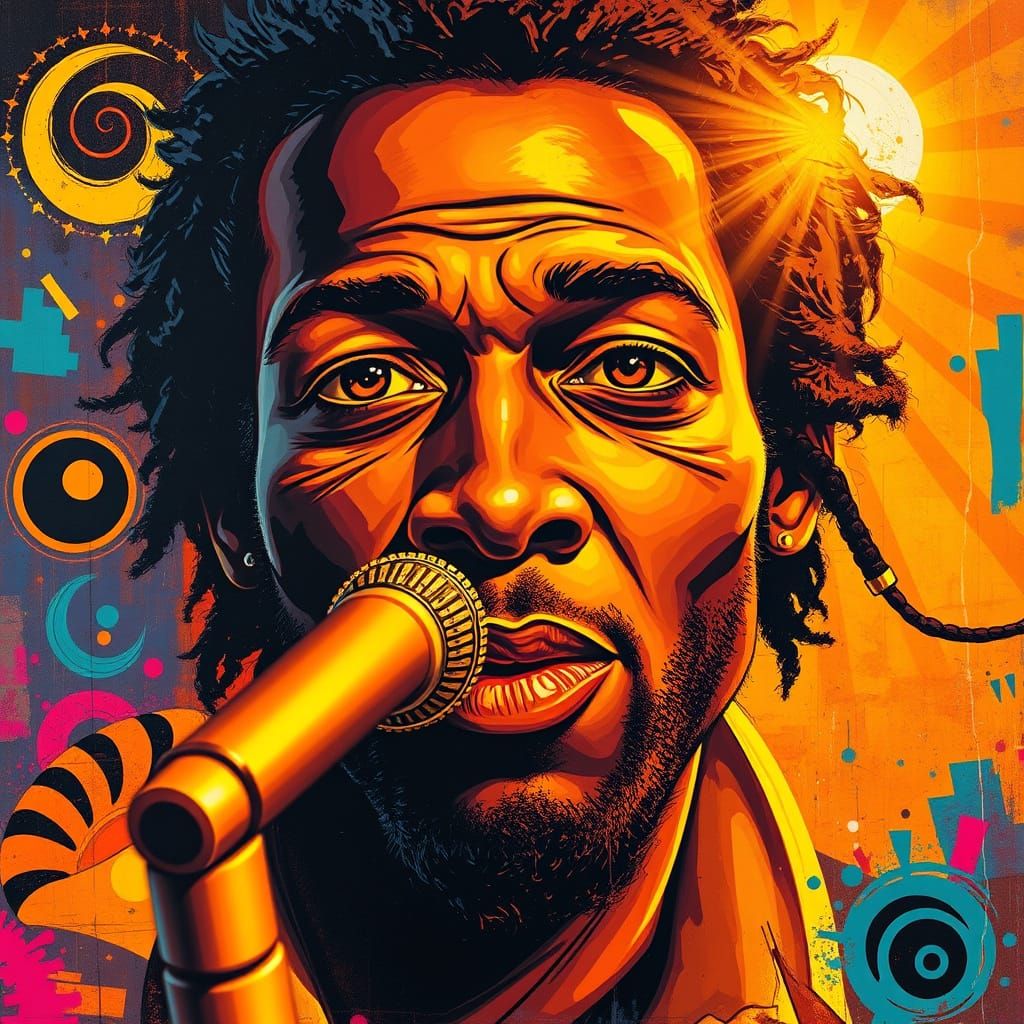 Vibrant Funk Art Portrait of Charismatic Musician