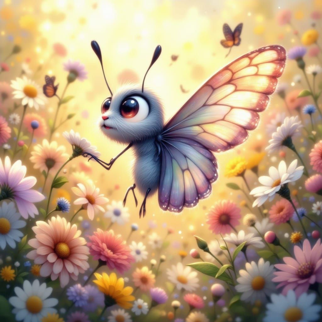 Confused Butterfly in Dreamlike Garden, Watercolor Style