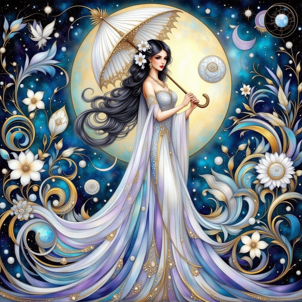 A beautiful goddess with flowers in her hair