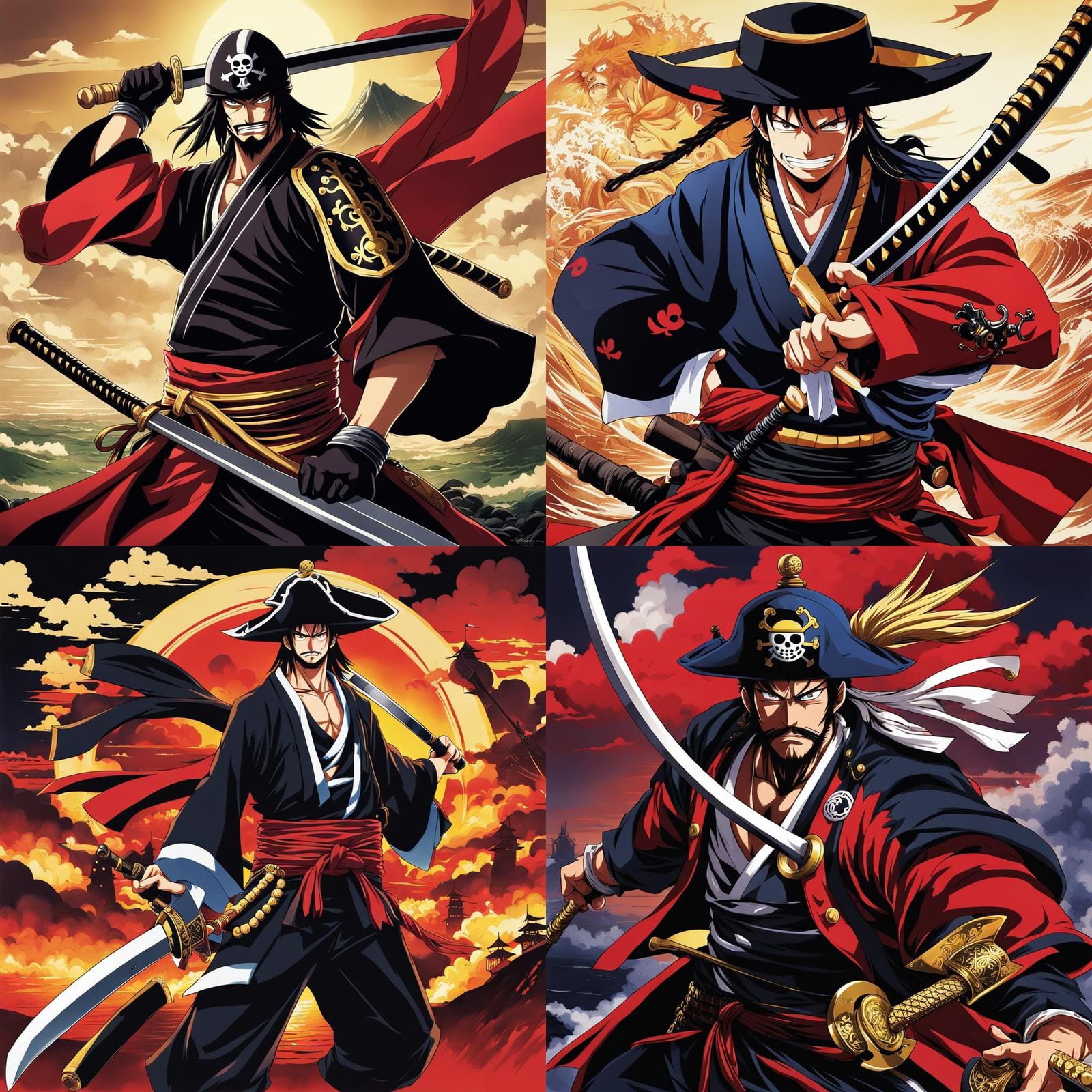 Anime Samurai Pirate in Japanese Manga Style
