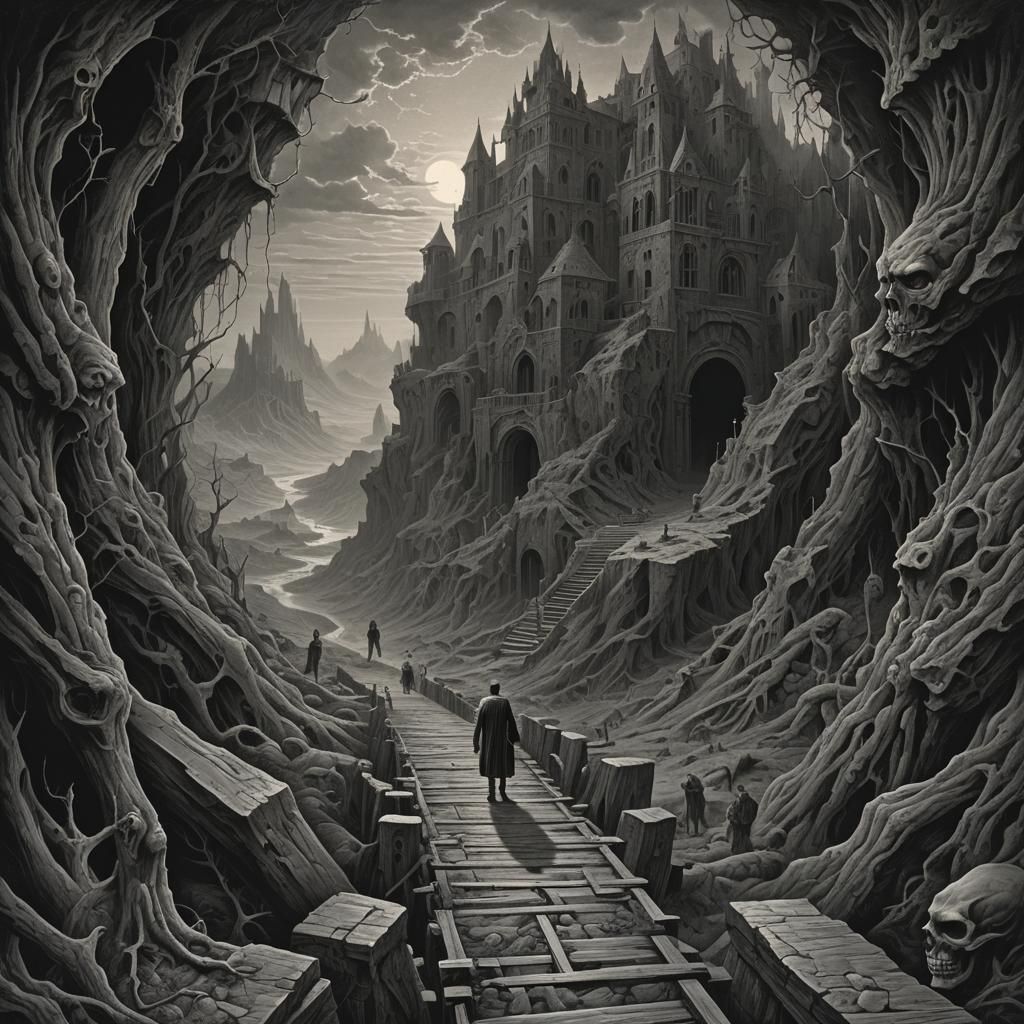 Surreal Journey of Self-Discovery: Gothic Horror Illustratio...