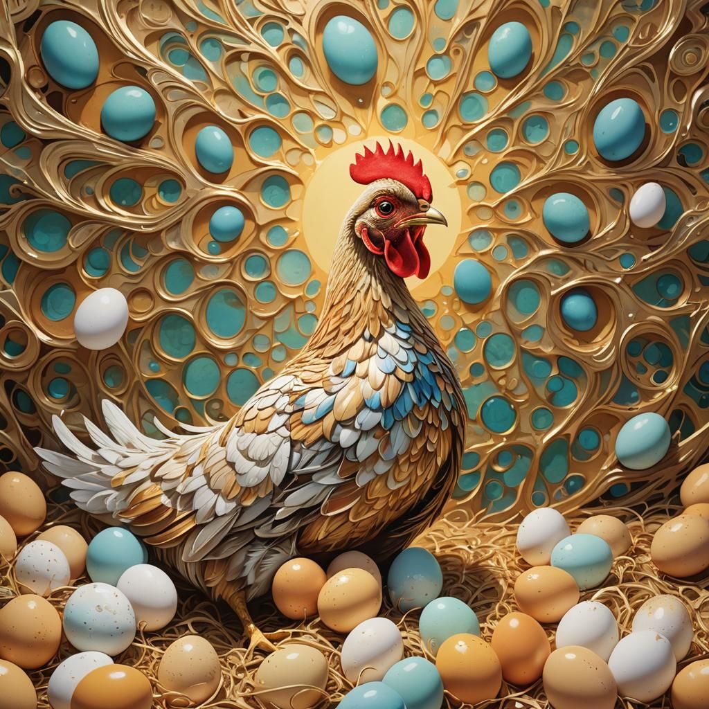 Hen Watches Chick Hatching: Storybook Illustration