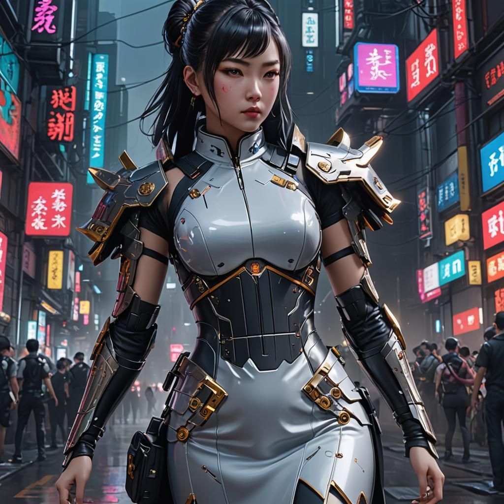 Cyberpunk Armored Qipao in 3D Anime Art