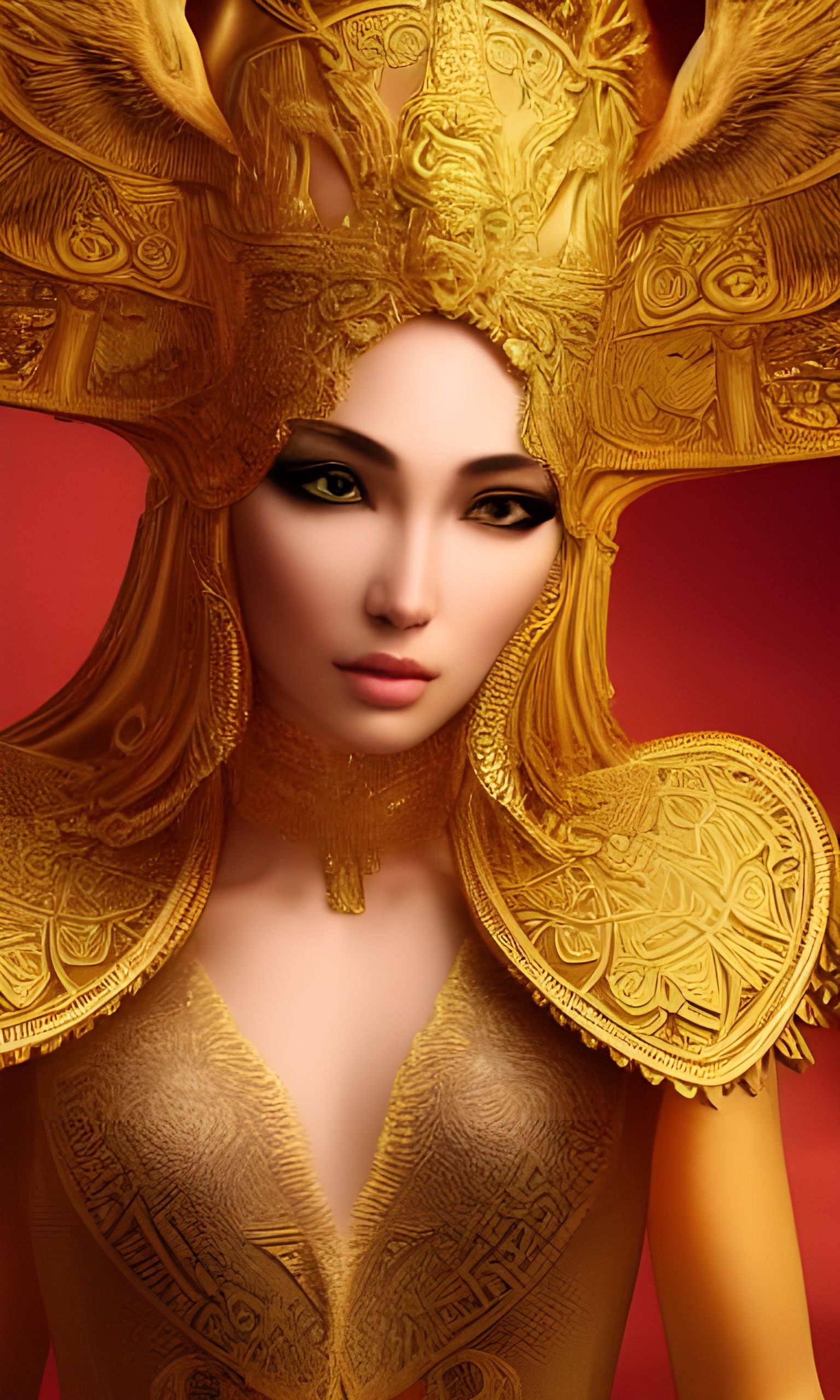Goddess Isis in Gold Robes: Hyperrealistic Art
