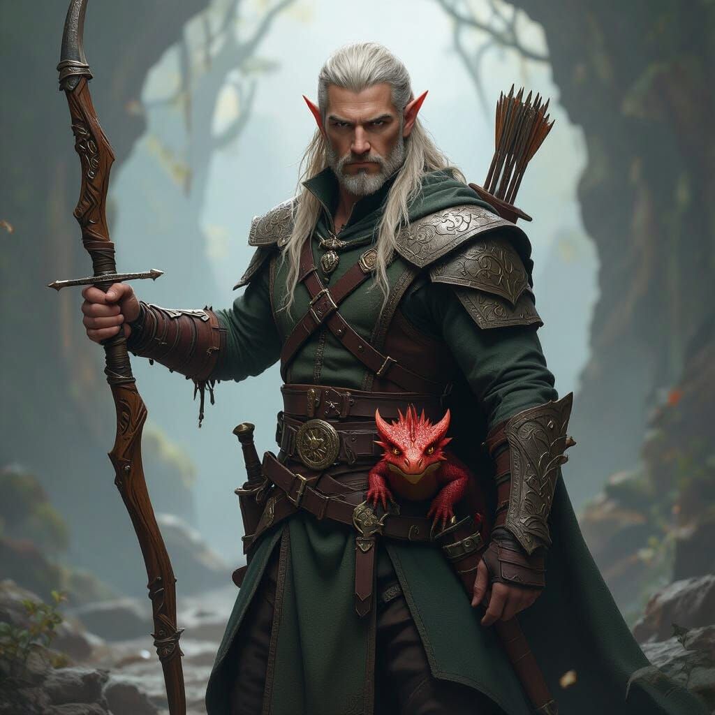 High Elf Ranger Ready for Battle with Dragon Companion