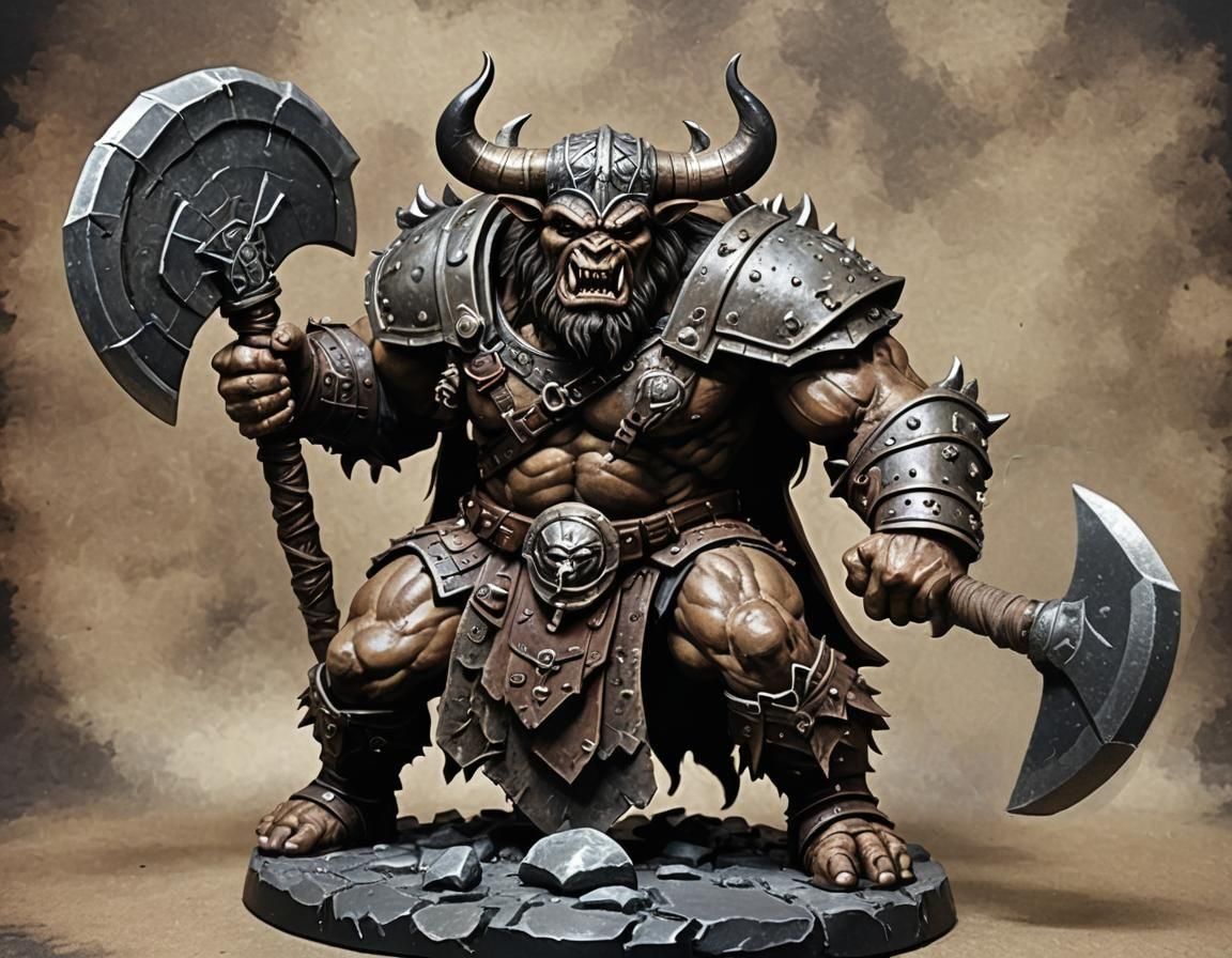Minotaur Gladiator in Grimdark Oldhammer Style