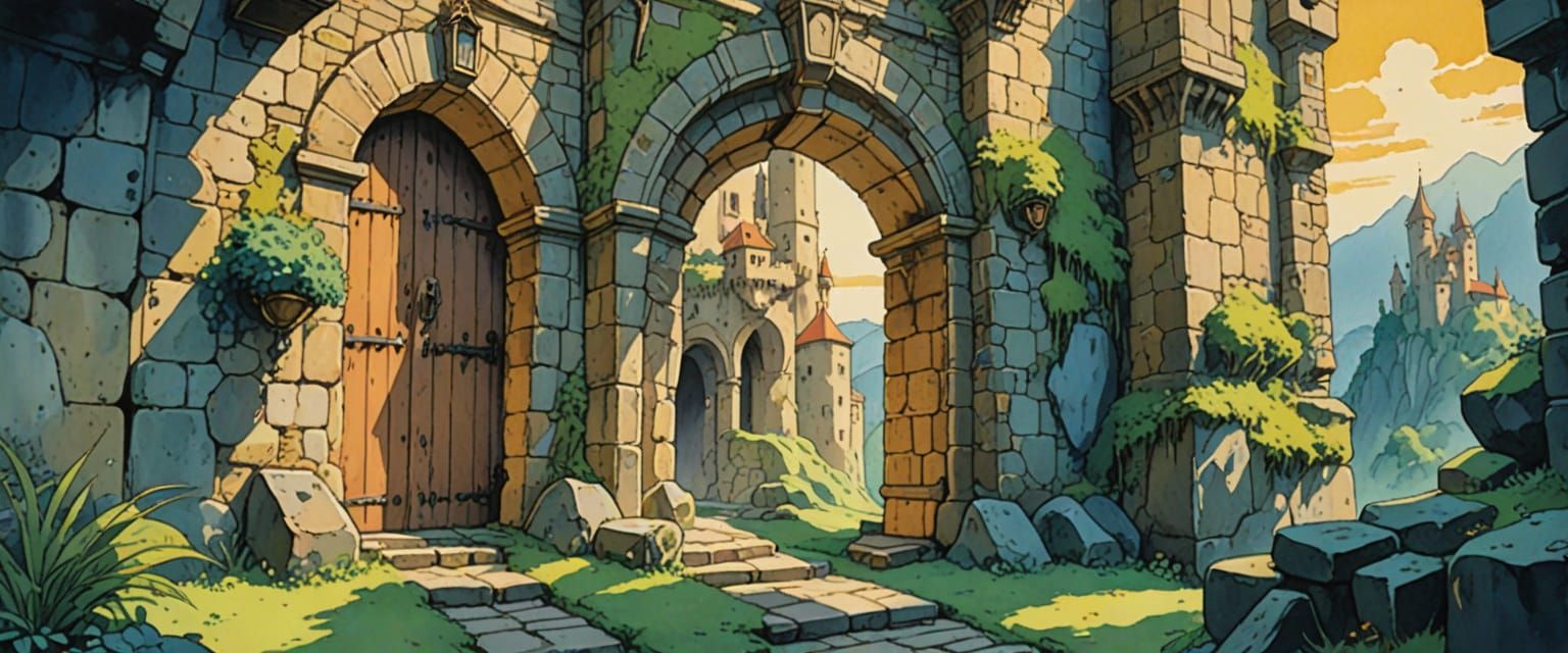 Ghibli Castle Passageway in Comic Book Style