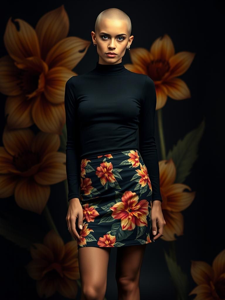 Italian Woman with Shaved Head in Vogue Style