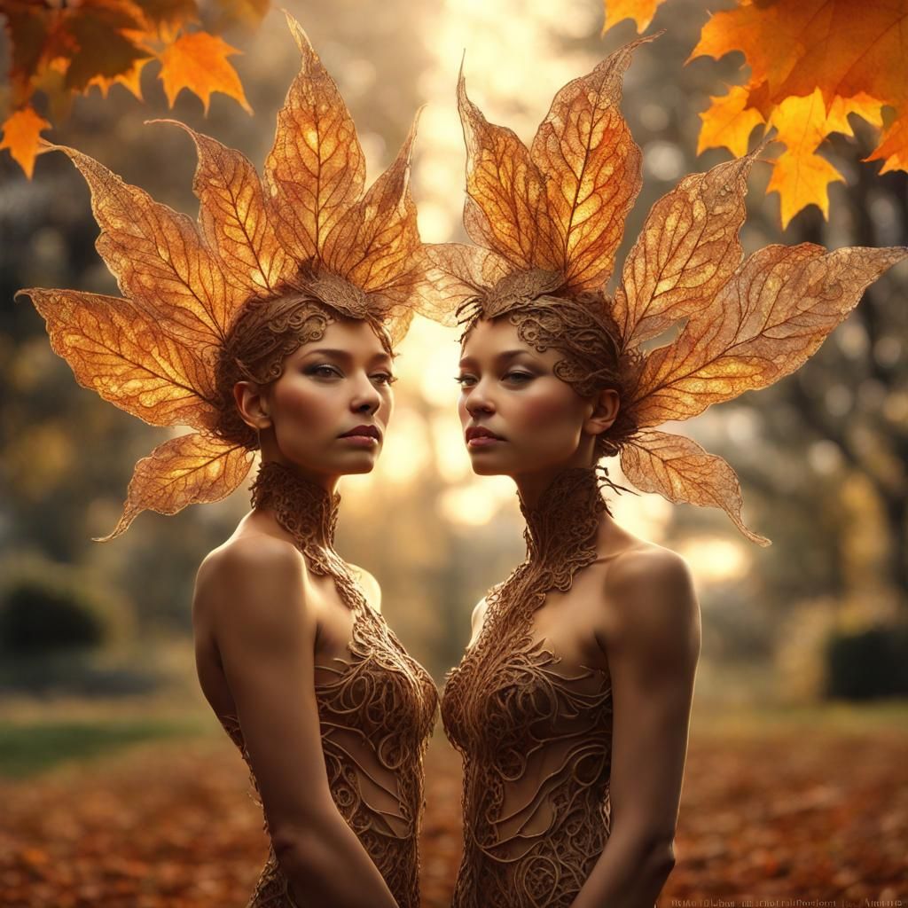 Autumn Leaf Nymphs in Mystical Village
