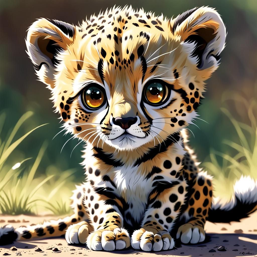 Adorable Baby Cheetah in Anime Style