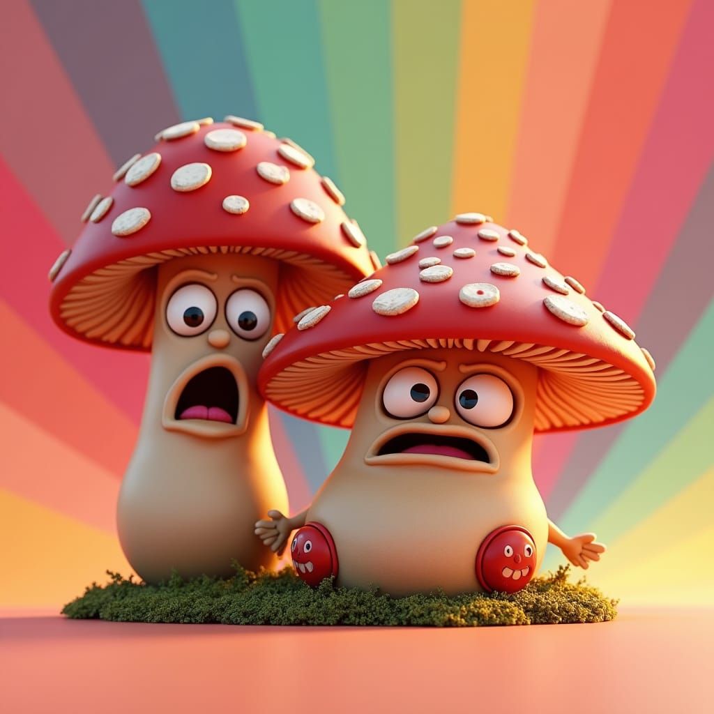 Anthropomorphic Mushrooms Personify Anxiety in 3D Art