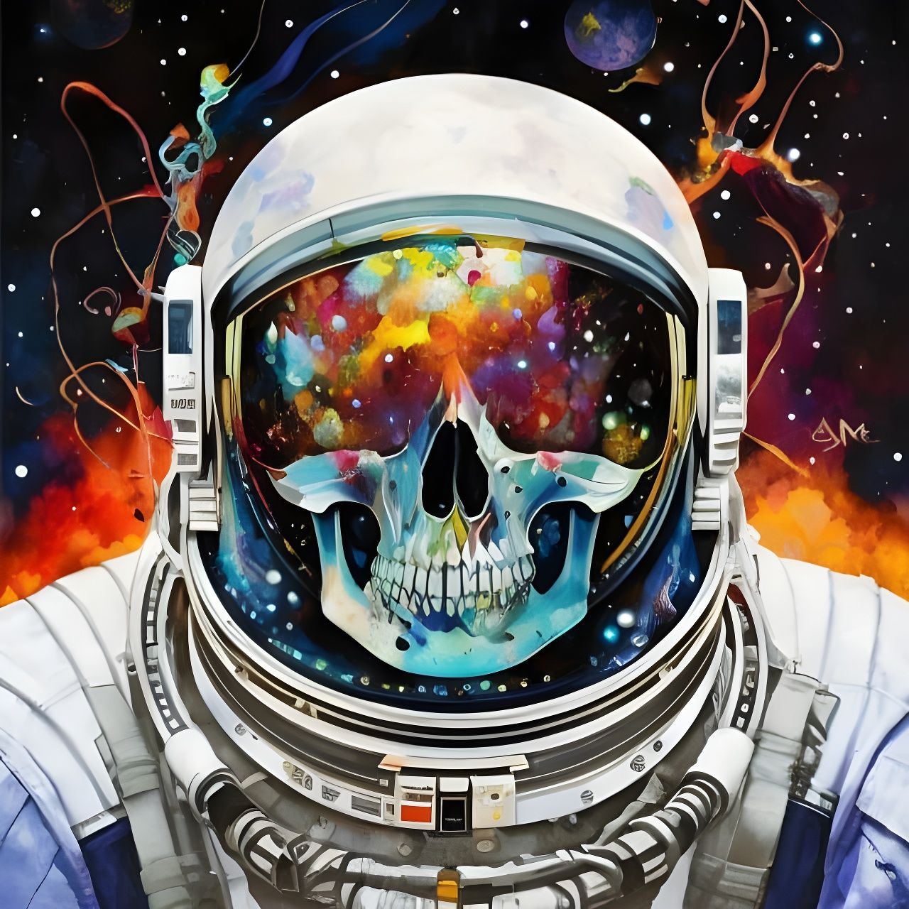 Astral Astronaut Skull Explosion: Fantasycore Digital Art