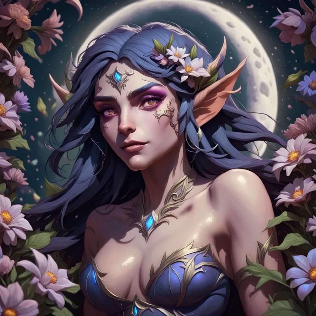 Night Elf in Moonlight, Detailed Portrait