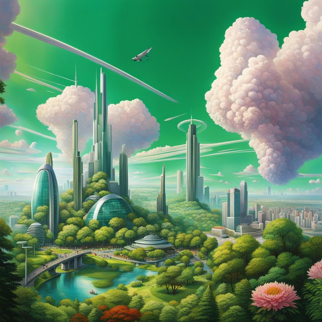 Utopian Futuristic Cityscape in Photorealistic Style