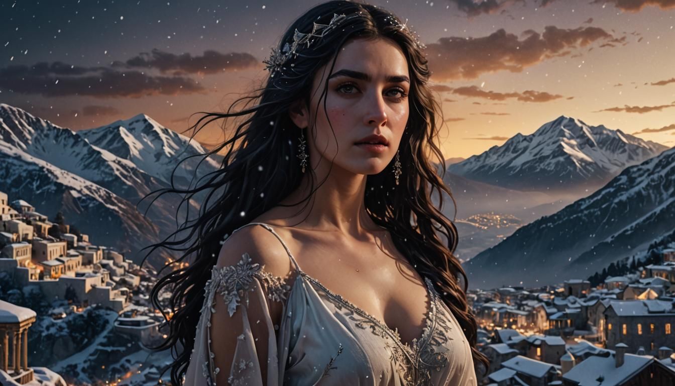 Captivating Gothic Beauty in Snowy Mountains