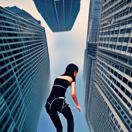 Android Spider Woman Climbs Skyscraper