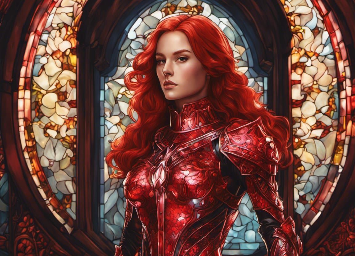 Lady Knight, Ruby Red Neon stained glass armor
