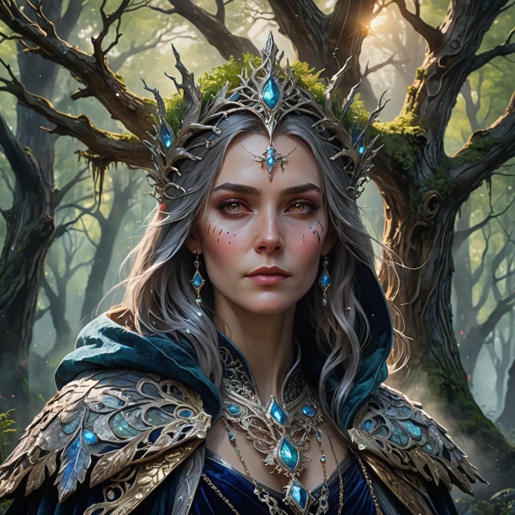 Fantasy Sorceress Portrait in Watercolor Style