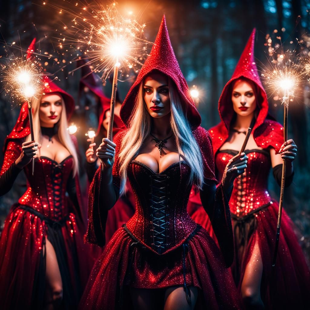Witches Casting Spells in Hyperrealistic Macro Photograph