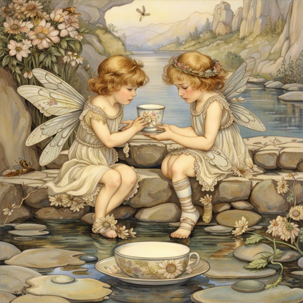Fairies and Dragonflies by Lake: Photorealistic Painting