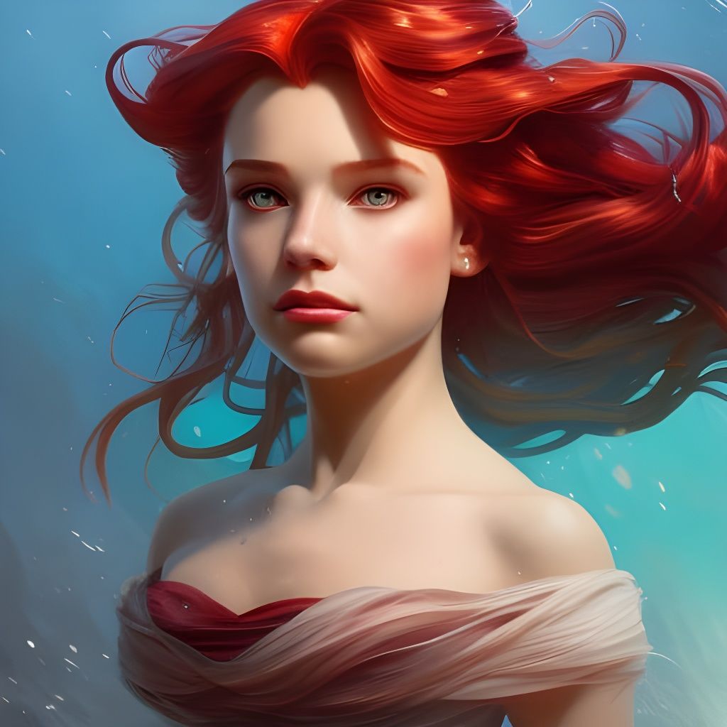 The Little Mermaid: Detailed Portrait in Art Nouveau Style