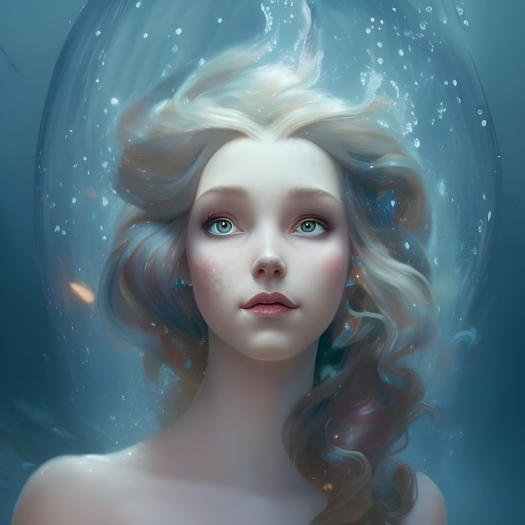 Little Mermaid Portrait in Hyperdetailed Splash Art