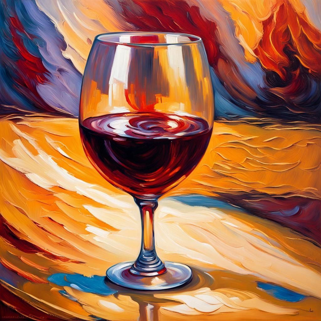 Goblet of Wine as Neo-Impressionist Oil Painting