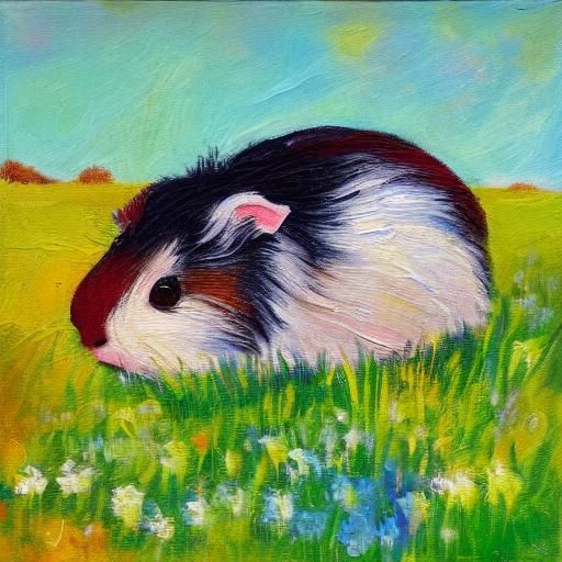 Guinea Pig in Meadow: Expressionist Oil Painting
