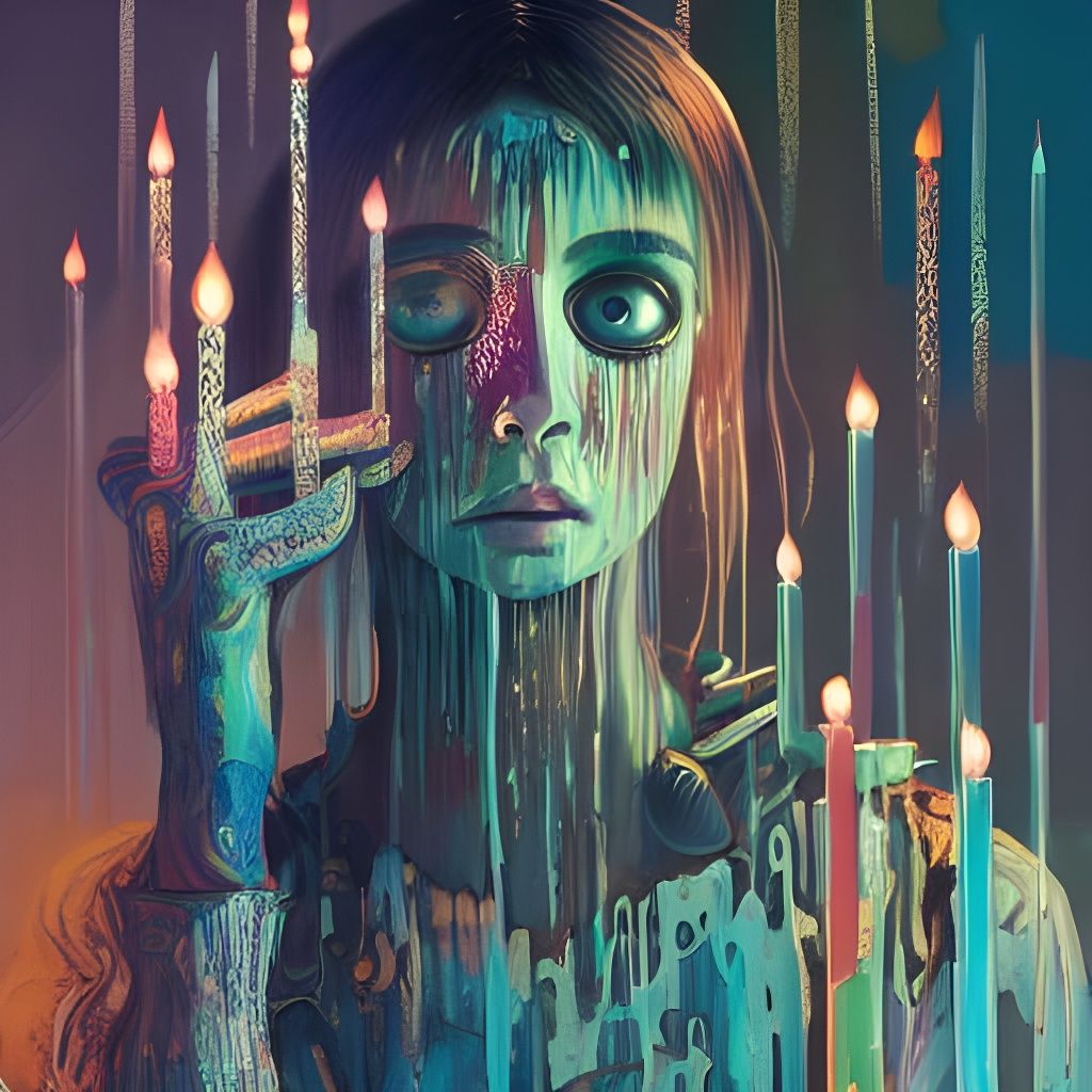 Surreal Face Covered in Melting Candles