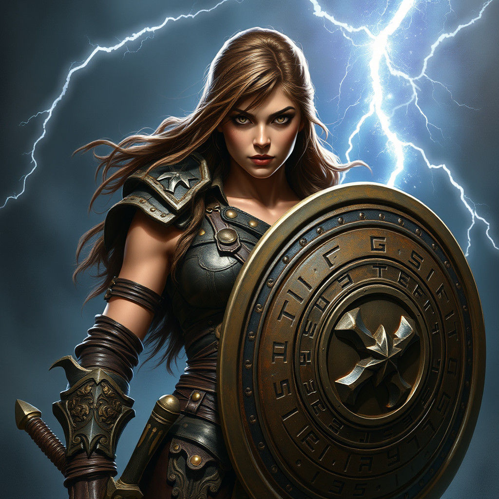 Warrior Woman in Leather Armor, Digital Art