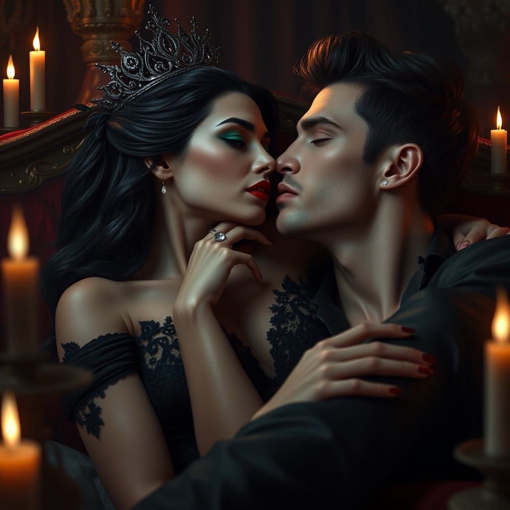 Ethereal Vampire Queen in Midnight Baroque Chamber