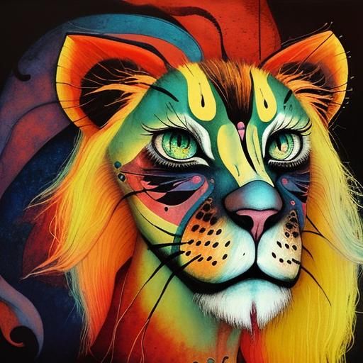 Dreamlike Woman-Cat in Art Brut Style