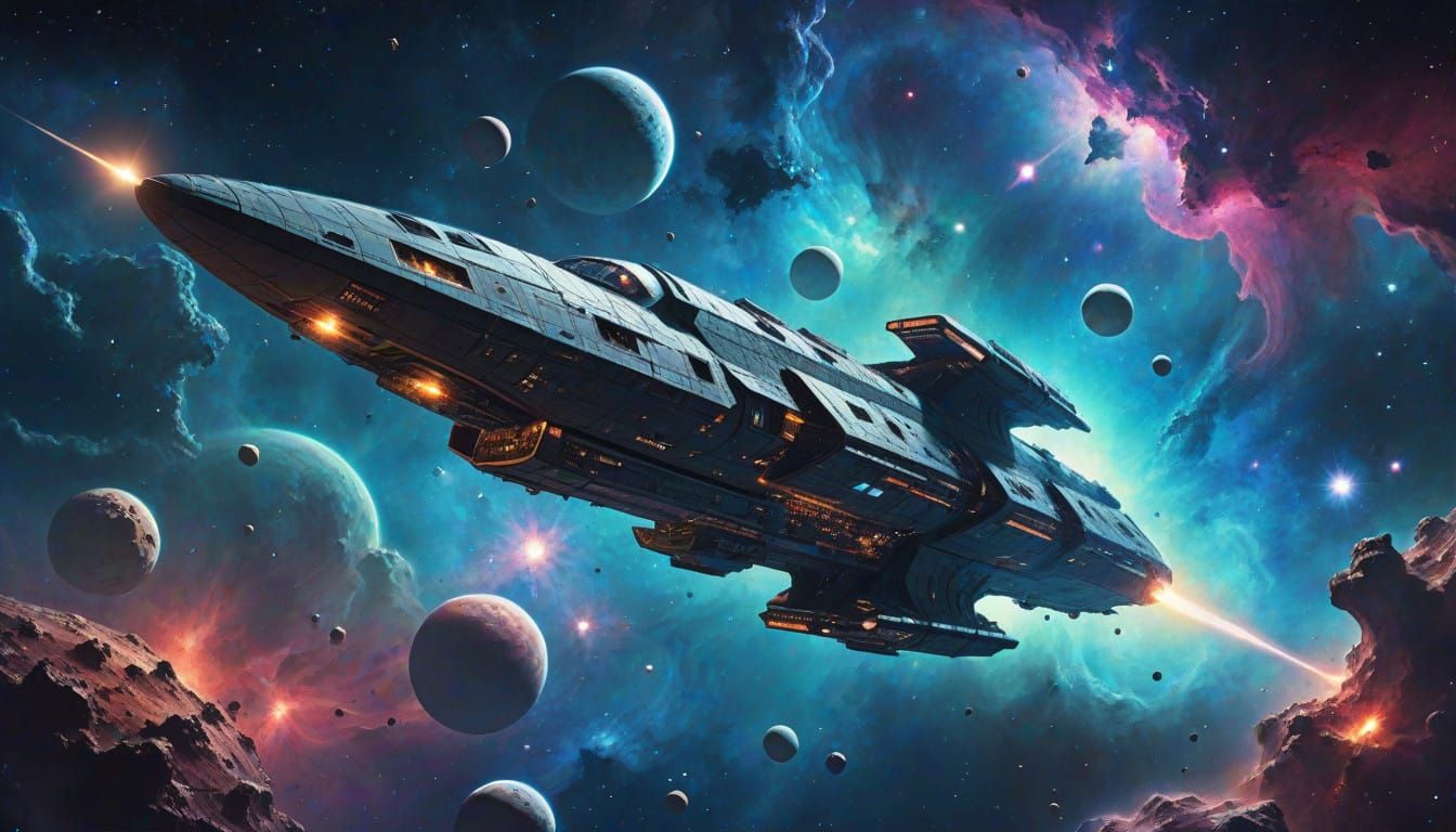 Ethereal Spaceship Lost in Cosmic Vastness