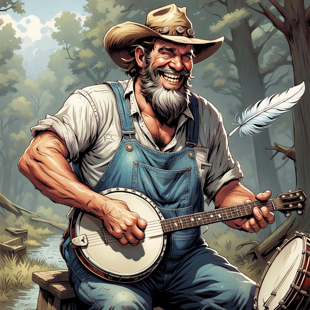 Hillbilly with Banjo in Comic Book Art