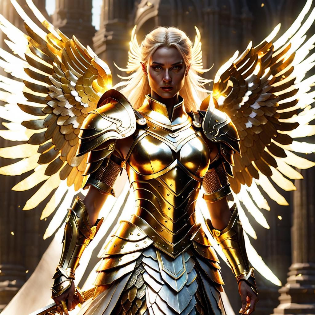 Angelic Warrior in Golden Armor: Dark Fantasy Art