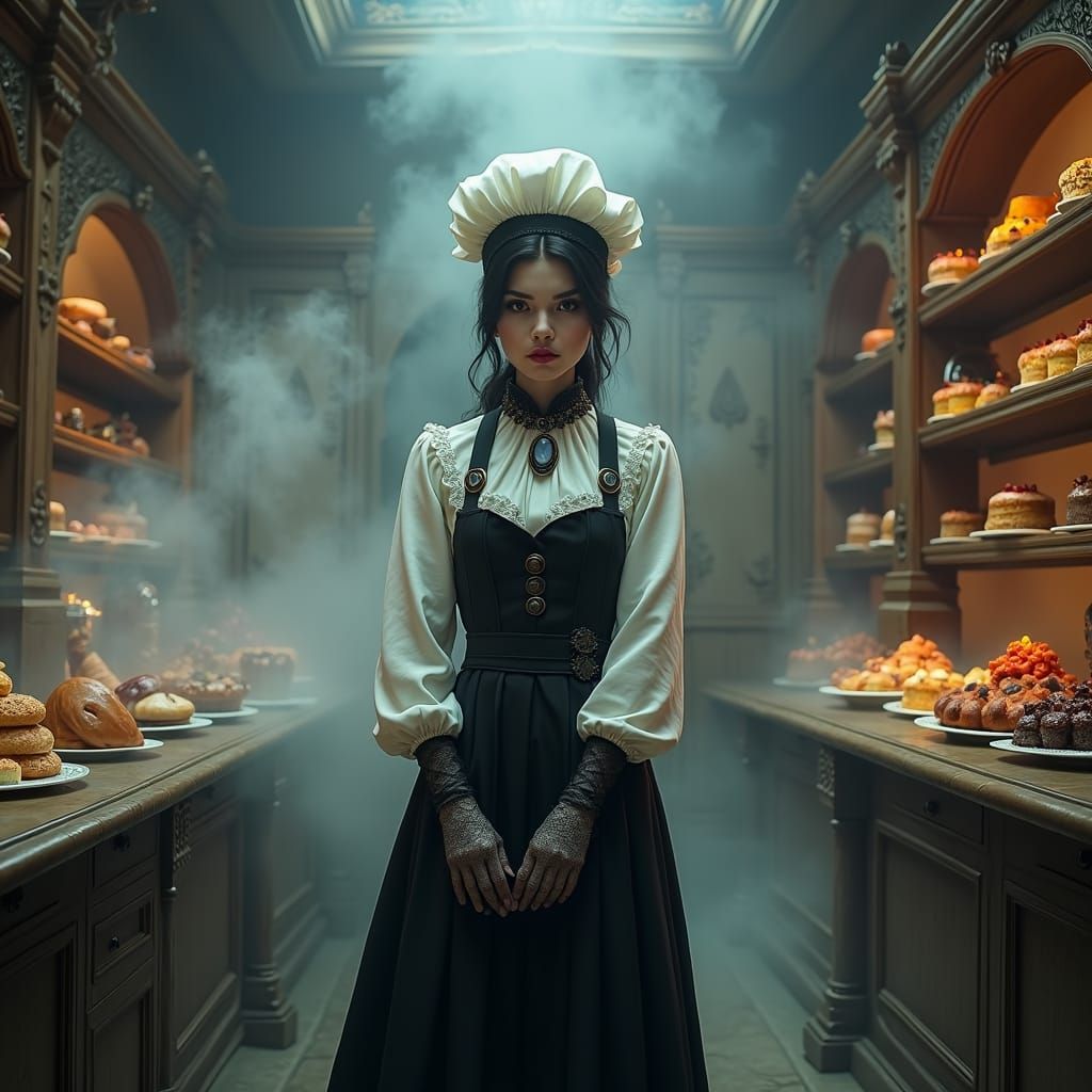 Gothic Woman in a Mystical Bakery, Matte Painting