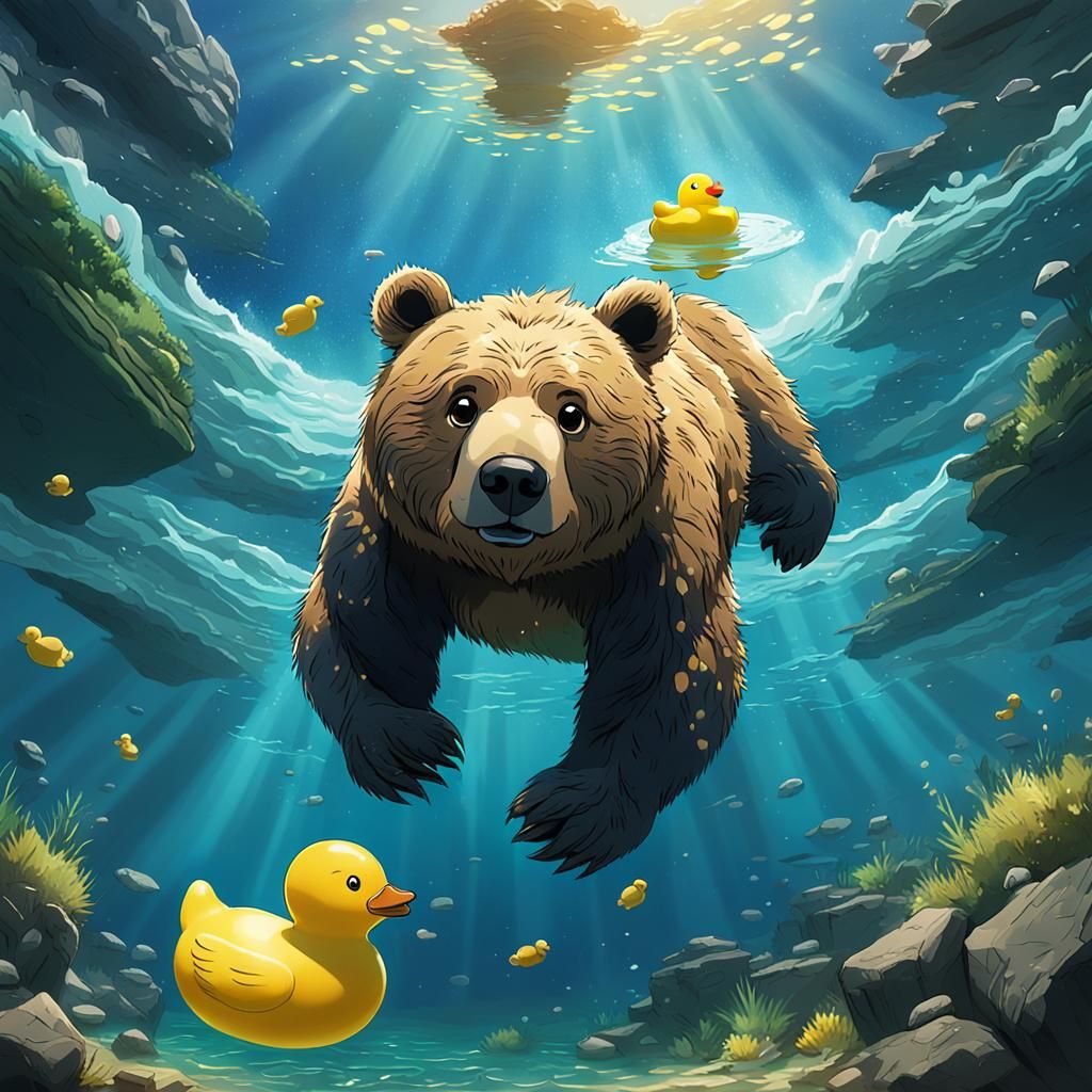 Teddy Bear and Duckling in Ghibli Anime Style