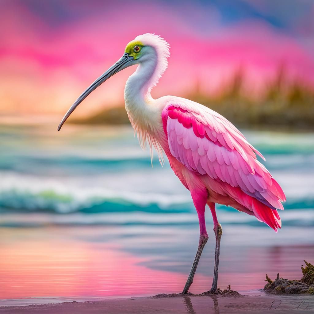 Roseate Spoonbill in Digital Watercolor Style