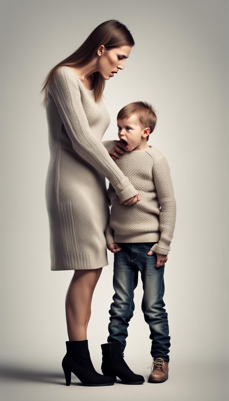 Angry Woman Scolds Her Son: Photorealistic Image