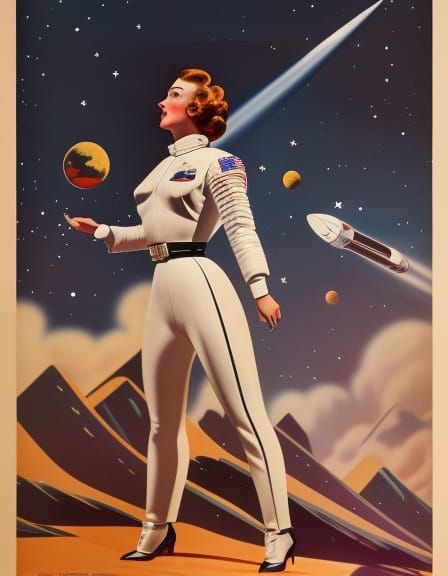 Space Girl in Retro Science Fiction Style