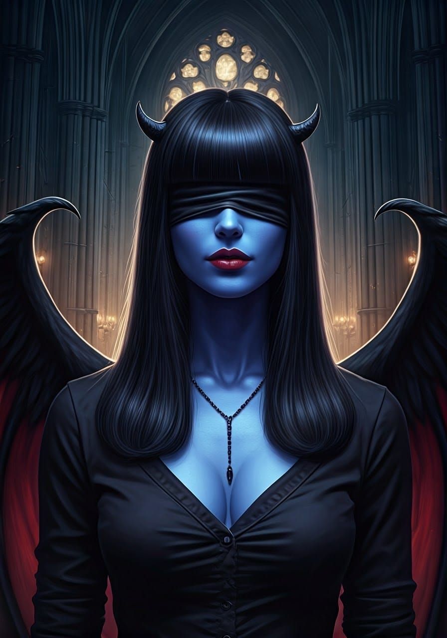 Beautiful, blindfolded Dark Angel