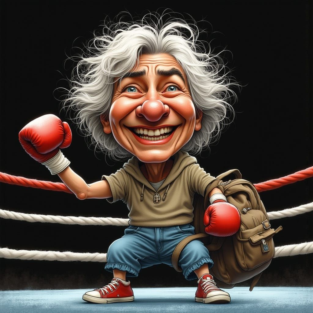 Cartoon Old Lady Boxer in the Ring