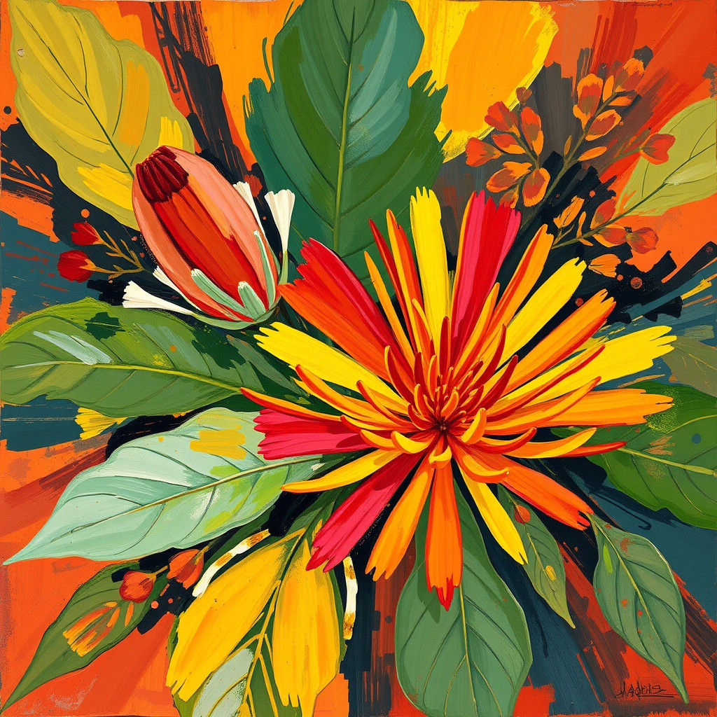 Abstract Banksia Flowers in Expressionist Style