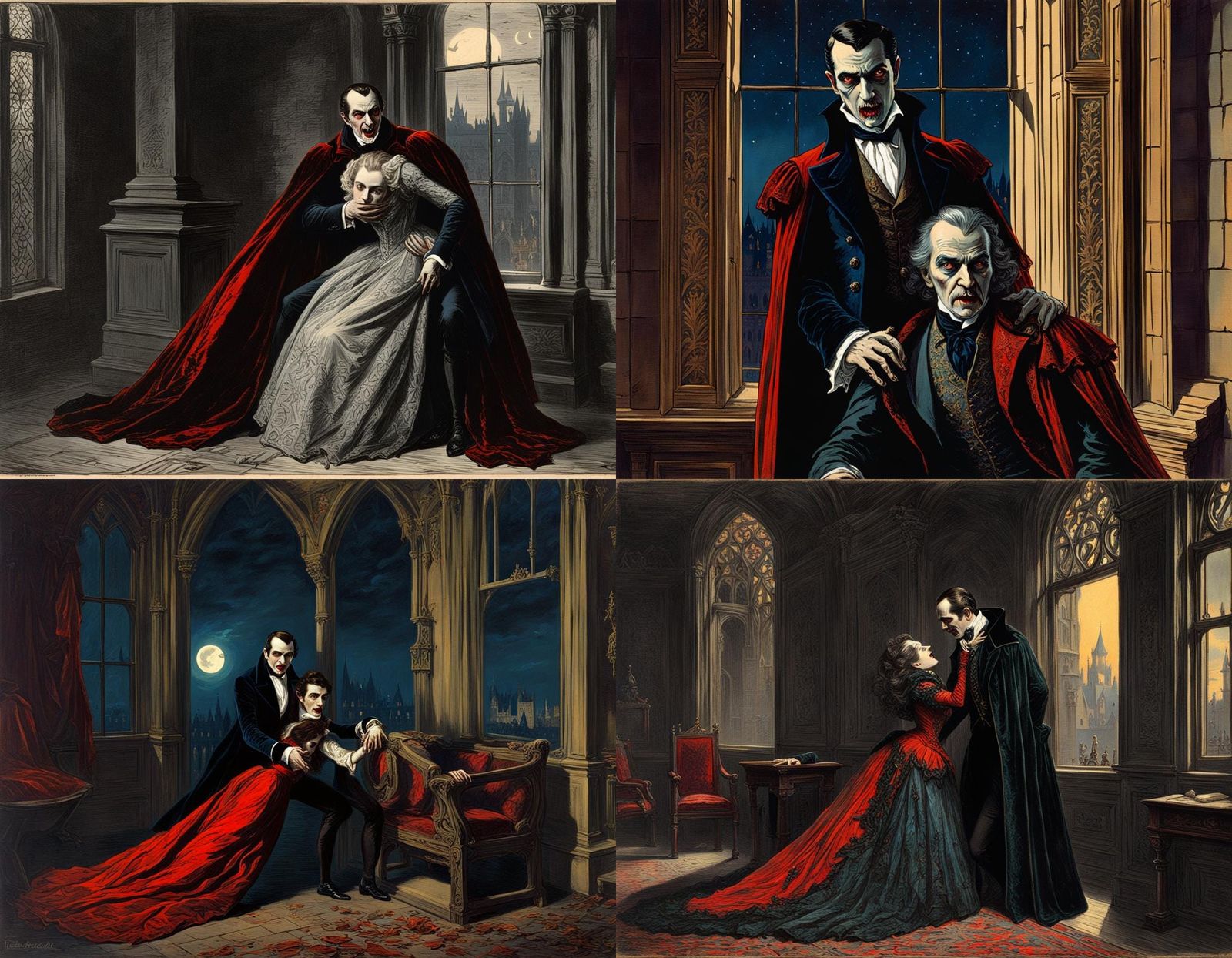 Vampire Count Carries Woman into Castle, London 1880