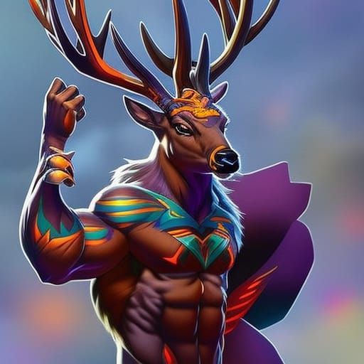 Hyperrealistic Buff Deer with Exaggerated Muscles